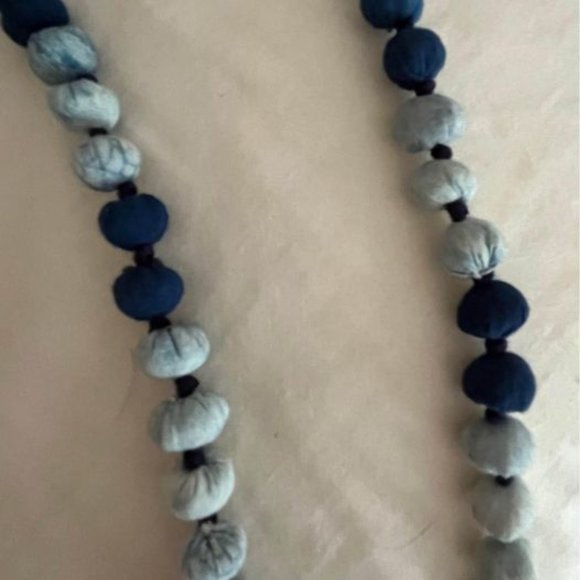 Beautiful Indigo Dyed Cloth Beaded Indian Necklace, Adjustable Length - Picture 2 of 5